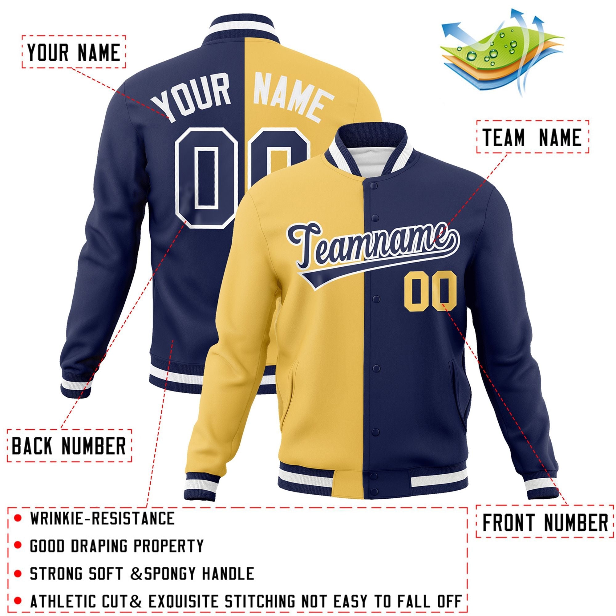 Custom Cream Navy-Navy Varsity Full-Snap Letterman Two Tone Split Fashion Jacket