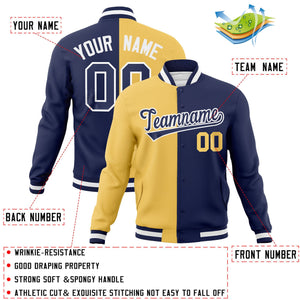 Custom Cream Navy-Navy Varsity Full-Snap Letterman Veste de mode fendue bicolore