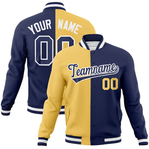 Custom Cream Navy-Navy Varsity Full-Snap Letterman Two Tone Split Fashion Jacket