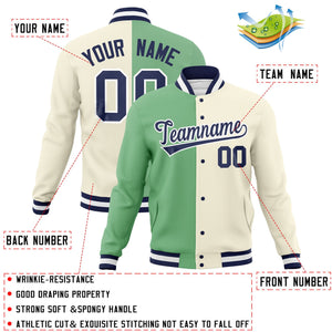 Veste de mode fendue bicolore personnalisée vert kaki-marine Varsity Letterman