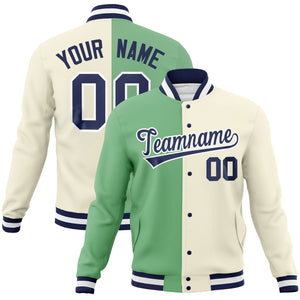 Custom Green Khaki-Navy Varsity Full-Snap Letterman Two Tone Split Fashion Jacket