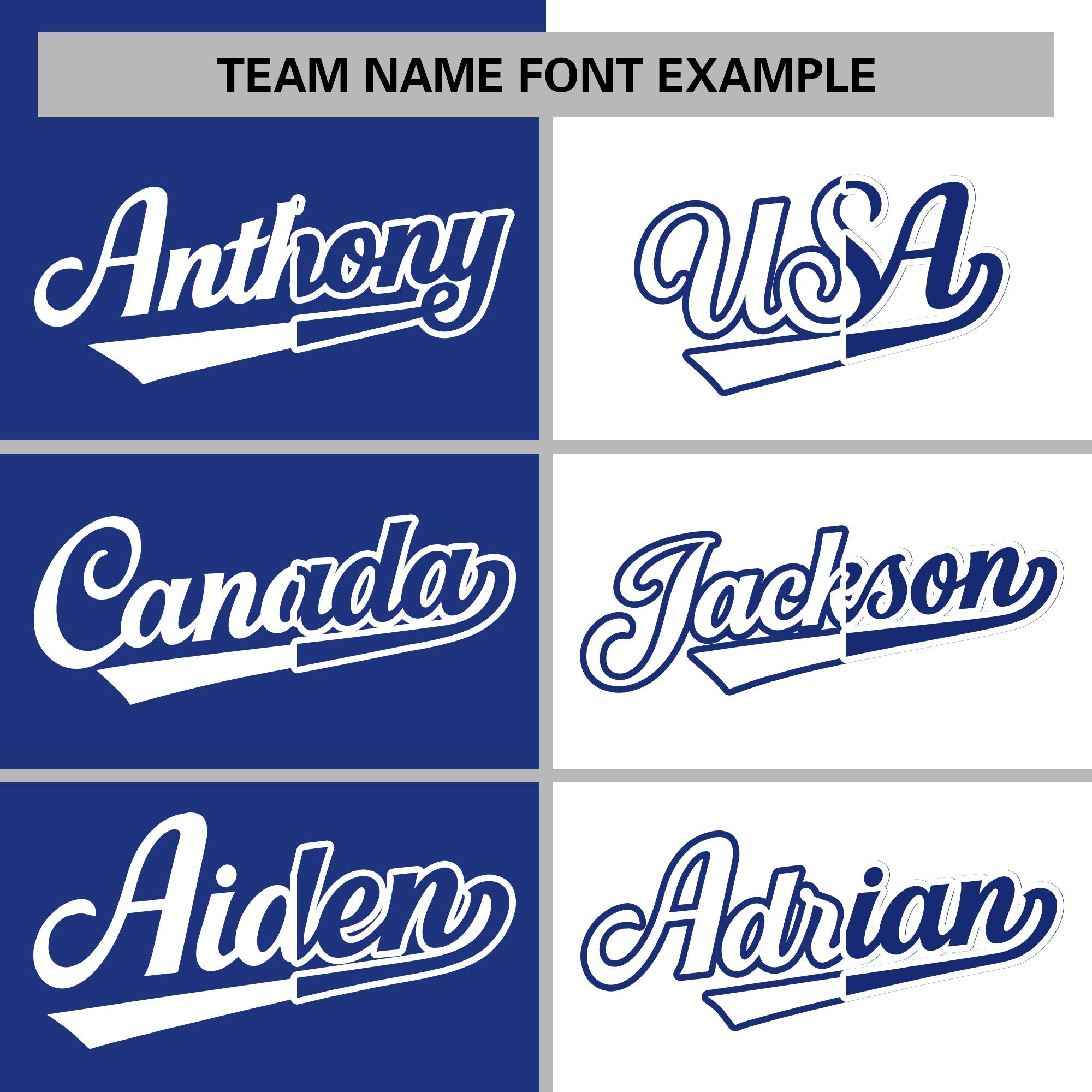 custom white and royal blue full-snap varsity bomber jackets team name font example