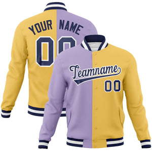 Veste de mode fendue bicolore personnalisée violet clair crème-marine Varsity Full-Snap Letterman