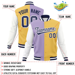 Custom Light Purple Cream-Navy Varsity Full-Snap Letterman Two Tone Split Fashion Jacket