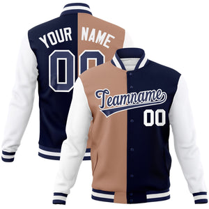 Custom Brown Navy-Navy Varsity Full-Snap Letterman Two Tone Split Fashion Jacket