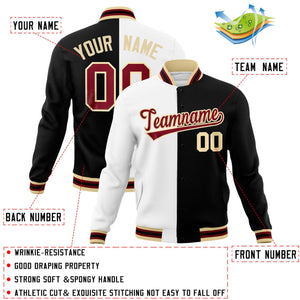 Custom White Black-Crimson Varsity Full-Snap Letterman Two Tone Split Fashion Jacket