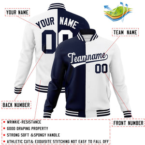 Custom Navy White-White Varsity Full-Snap Letterman Two Tone Split Fashion Jacket