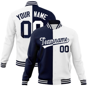 Custom Navy White-White Varsity Full-Snap Letterman Two Tone Split Fashion Jacket