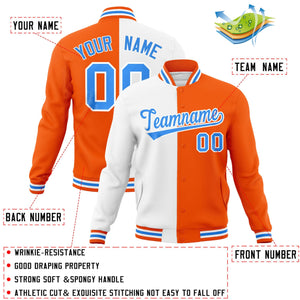 Custom White Orange-Powder Blue Varsity Full-Snap Letterman Two Tone Split Fashion Jacket