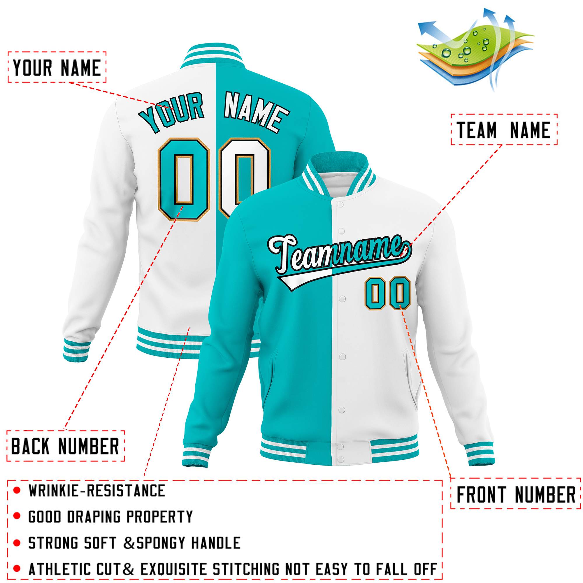 customize varsity full-snap jacket embroidered team name font example