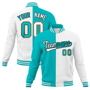 Custom Aqua White Varsity Full-Snap Letterman Two Tone Split Fashion Jacket