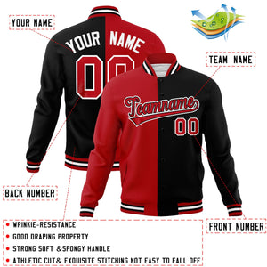 Veste de mode fendue bicolore personnalisée rouge noir-rouge Varsity Full-Snap Letterman