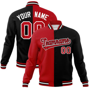 Veste de mode fendue bicolore personnalisée rouge noir-rouge Varsity Full-Snap Letterman