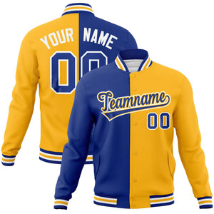 Custom Royal Yellow-Royal Varsity Full-Snap Letterman Two Tone Split Fashion Jacket