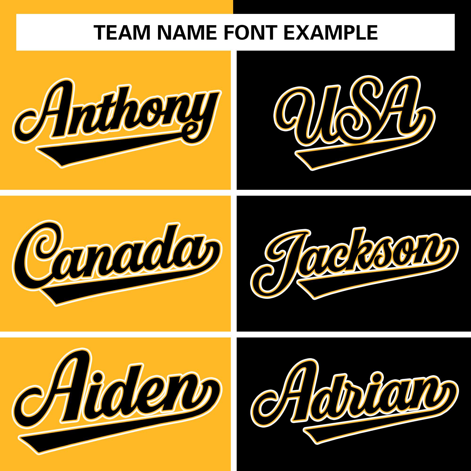 custom black and yellow varsity baseball full-snap two tone split fashion jackets team name font example