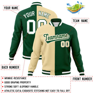 Custom Khaki Green-Green Varsity Full-Snap Letterman Two Tone Split Fashion Jacket