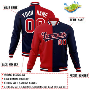 Veste de mode fendue bicolore personnalisée rouge marine-marine Varsity Full-Snap Letterman