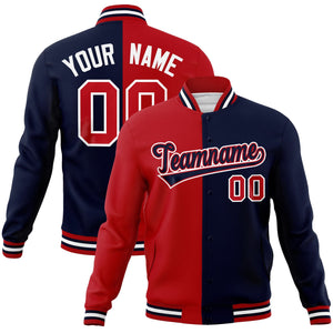 Custom Red Navy-Navy Varsity Full-Snap Letterman Two Tone Split Fashion Jacket