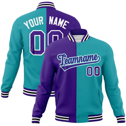 Custom Purple Aqua-Purple Varsity Full-Snap Letterman Two Tone Split Fashion Jacket