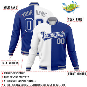 Custom White Royal-Royal Varsity Full-Snap Letterman Two Tone Split Fashion Jacket