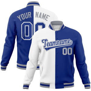 Custom White Royal-Royal Varsity Full-Snap Letterman Two Tone Split Fashion Jacket