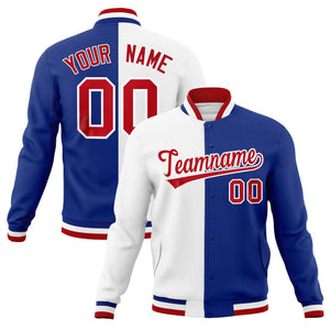 Custom White Royal-Red Varsity Full-Snap Letterman Two Tone Split Fashion Jacket