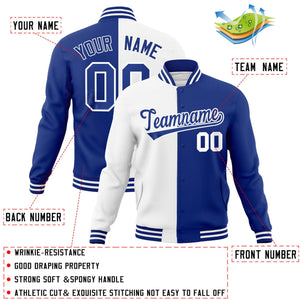 Custom White Royal-Royal Varsity Full-Snap Letterman Two Tone Split Fashion Jacket