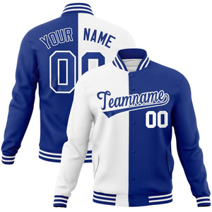 Custom White Royal-Royal Varsity Full-Snap Letterman Two Tone Split Fashion Jacket