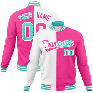 Custom White Pink-Pink Varsity Full-Snap Letterman Two Tone Split Fashion Jacket