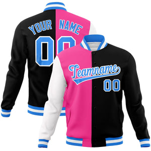 Custom Pink Black-Powder Blue Varsity Full-Snap Letterman Two Tone Split Fashion Jacket