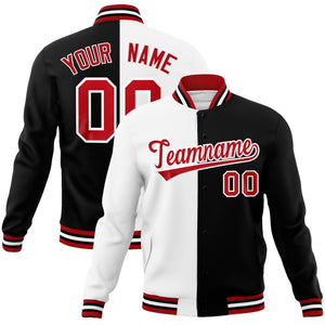 Custom White Black-Red Varsity Full-Snap Letterman Two Tone Split Fashion Jacket