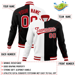 Veste de mode fendue bicolore personnalisée blanc noir-rouge Varsity Full-Snap Letterman