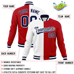 Custom White Red-Navy Varsity Full-Snap Letterman Two Tone Split Fashion Jacket