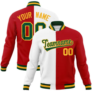 Custom White Red-Green Varsity Full-Snap Letterman Two Tone Split Fashion Jacket