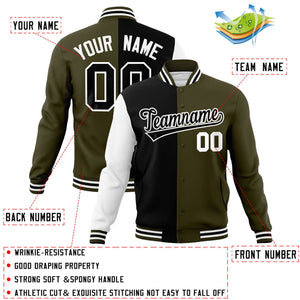 Veste de mode fendue bicolore personnalisée noire olive-noire Varsity Full-Snap Letterman