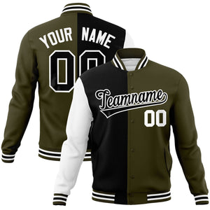 Custom Black Olive-Black Varsity Full-Snap Letterman Two Tone Split Fashion Jacket