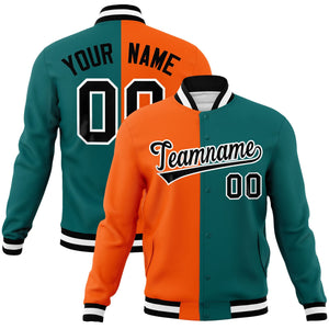 Custom Orange Aqua-Black Varsity Full-Snap Letterman Two Tone Split Fashion Jacket