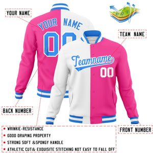 Veste de mode fendue bicolore personnalisée blanc rose-bleu poudre Varsity Letterman