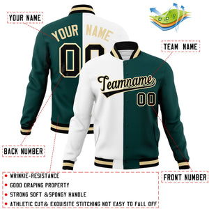 Veste de mode fendue bicolore personnalisée blanc minuit vert-noir Varsity Letterman