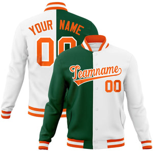 Custom Green White-Orange Varsity Full-Snap Letterman Two Tone Split Fashion Jacket