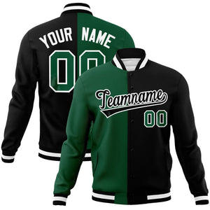 Custom Green Black-Black Varsity Full-Snap Letterman Two Tone Split Fashion Jacket