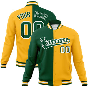 Custom Green Yellow-Green Varsity Full-Snap Letterman Two Tone Split Fashion Jacket