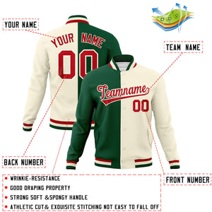 Custom Green Khaki-Red Varsity Full-Snap Letterman Two Tone Split Fashion Jacket