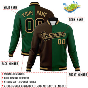 Custom Brown Green-Black Varsity Full-Snap Letterman Two Tone Split Fashion Jacket