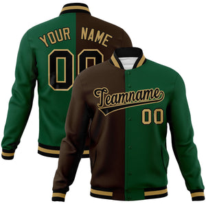 Custom Brown Green-Black Varsity Full-Snap Letterman Two Tone Split Fashion Jacket