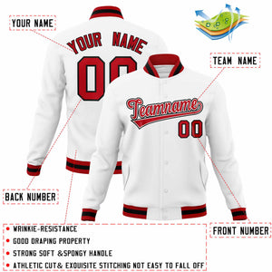 Custom White Red-Black Classic Style Varsity Full-Snap Letterman Jacket