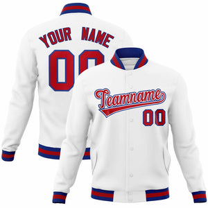 Custom White Red-Royal Classic Style Varsity Full-Snap Letterman Jacket