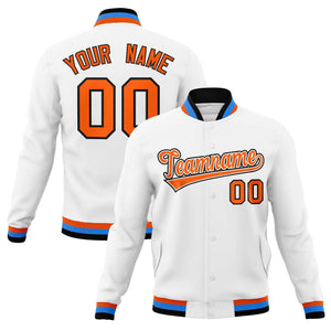 Custom White Orange-Black Classic Style Varsity Full-Snap Letterman Jacket