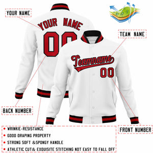 Custom White Red-Black Classic Style Varsity Full-Snap Letterman Jacket