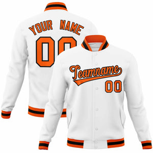 Custom White Orange-Black Classic Style Varsity Full-Snap Letterman Jacket